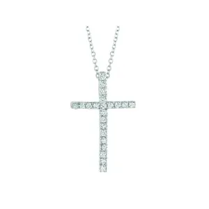 0.20 Carat Natural Diamond Cross Necklace 14K White Gold G SI 18 inches chain