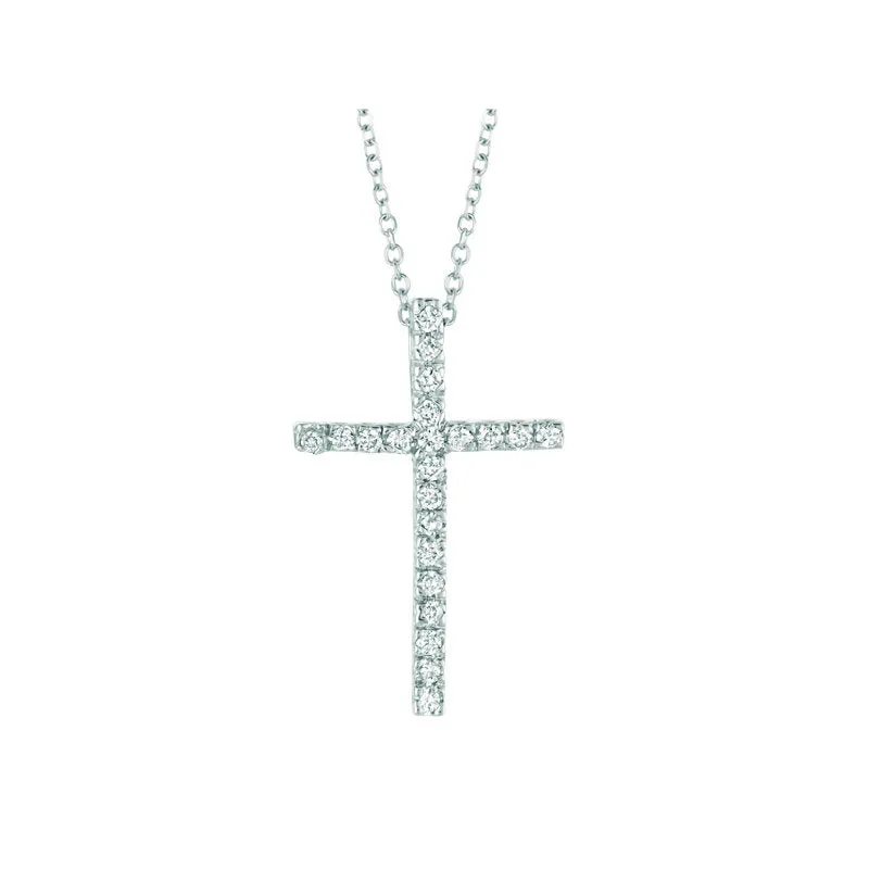 0.20 Carat Natural Diamond Cross Necklace 14K White Gold G SI 18 inches chain