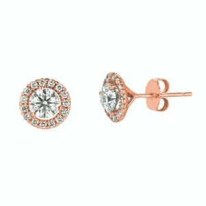 0.50 Carat Natural Diamond Halo Earrings G SI 14K Rose Gold