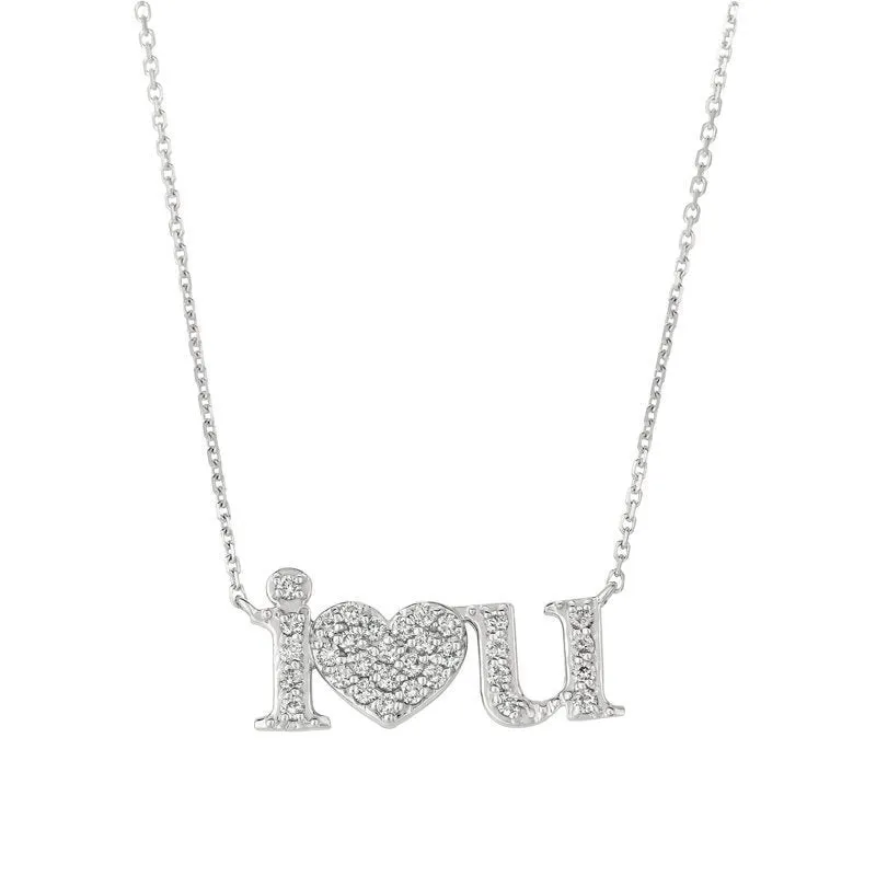 0.50 Carat Natural Diamond I Love U Necklace 14K White Gold G SI 18''