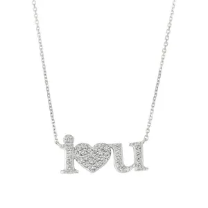 0.50 Carat Natural Diamond I Love U Necklace 14K White Gold G SI 18''