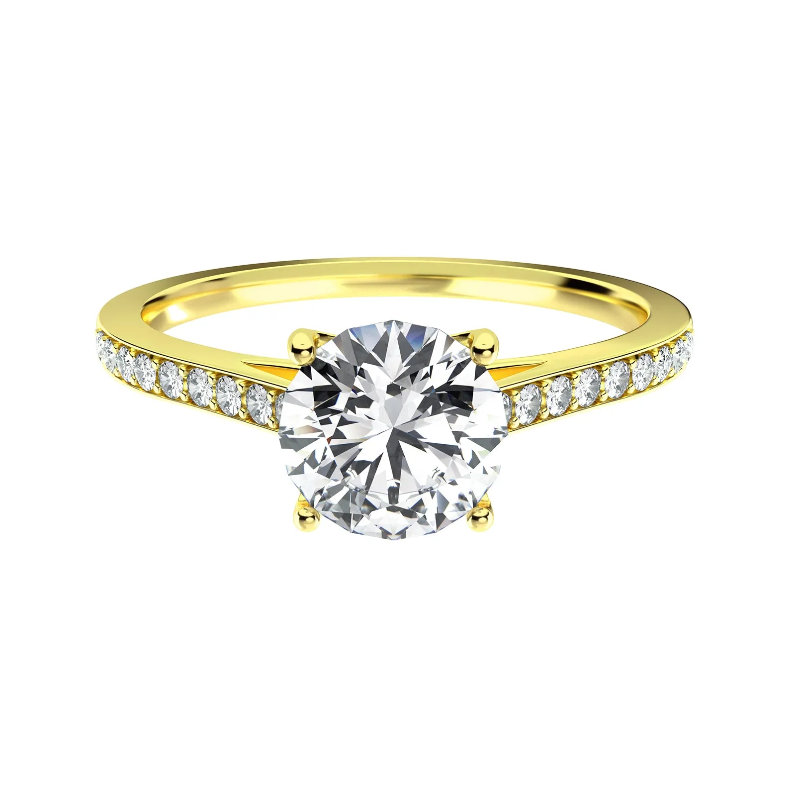 1 Row Accented Round Cut Moissanite Diamond Ring in Yellow/White Gold