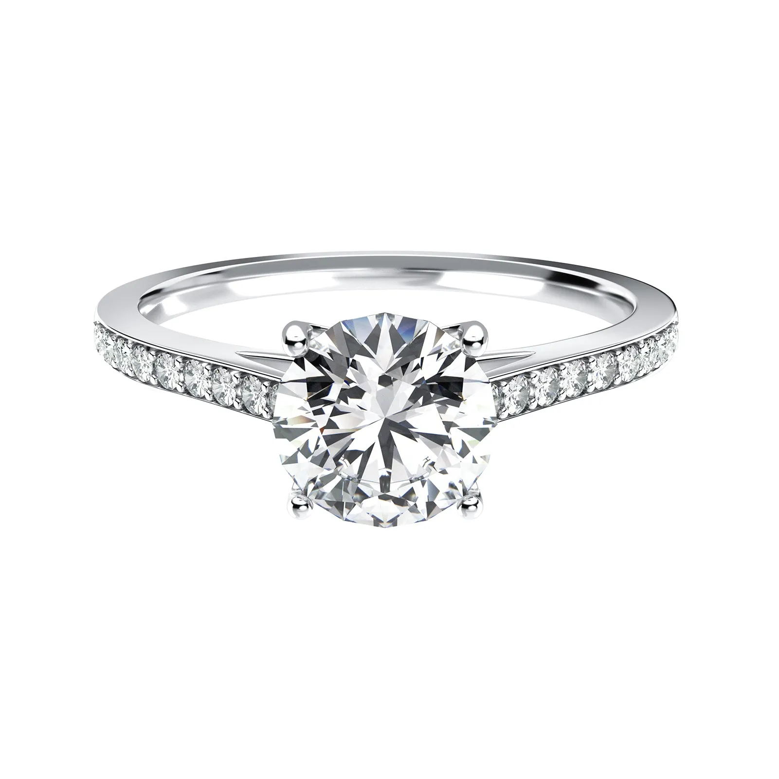 1 Row Accented Round Cut Moissanite Diamond Ring in Yellow/White Gold