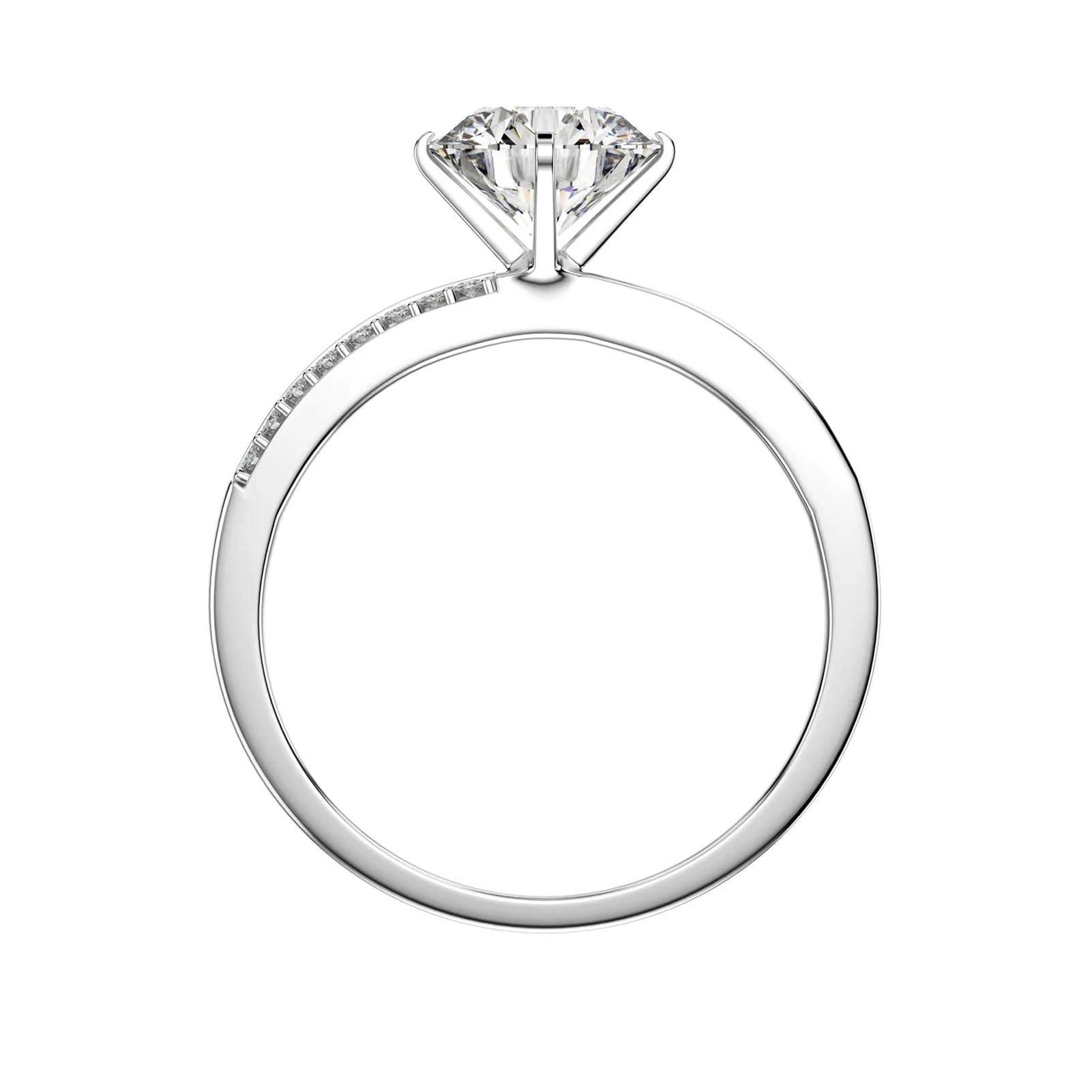 1 Row Accented Round Cut Moissanite Diamond Ring in Yellow/White Gold