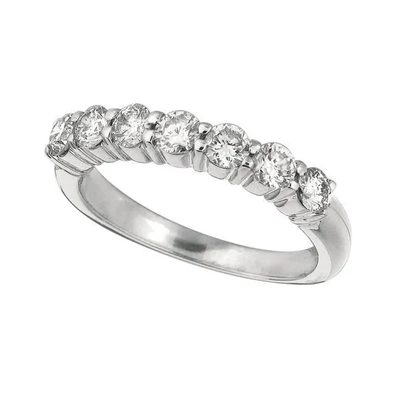 1.00 Carat Natural Diamond 7 Stone Ring G SI 14K White Gold
