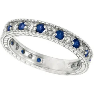 1.08 Carat Natural Diamond & Sapphire Eternity Band 14K White Gold