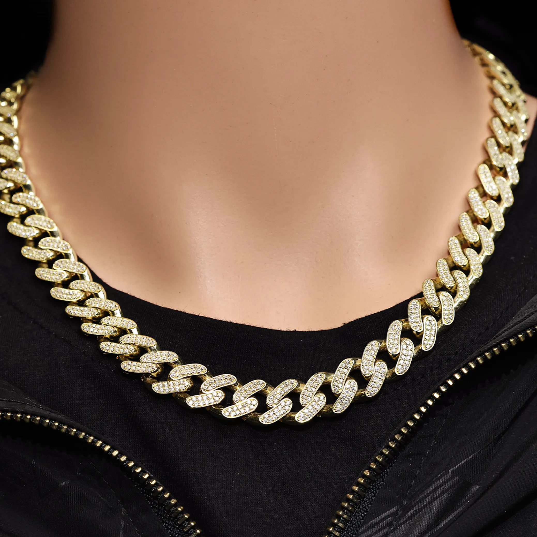 10k Gold CZ Cuban Chain 15 Ctw 13mm