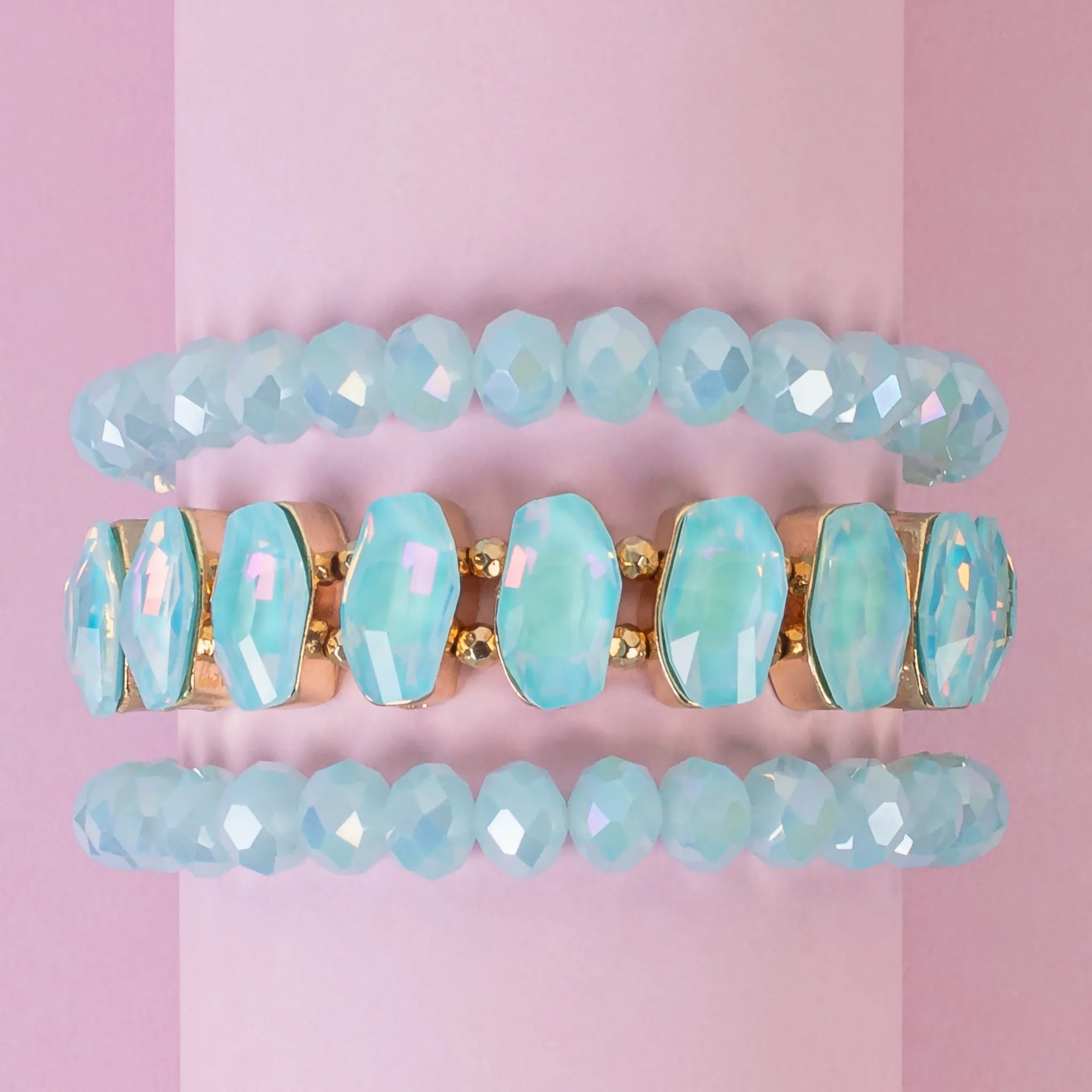 1425 - Beaded Stacked Bracelets - Blue