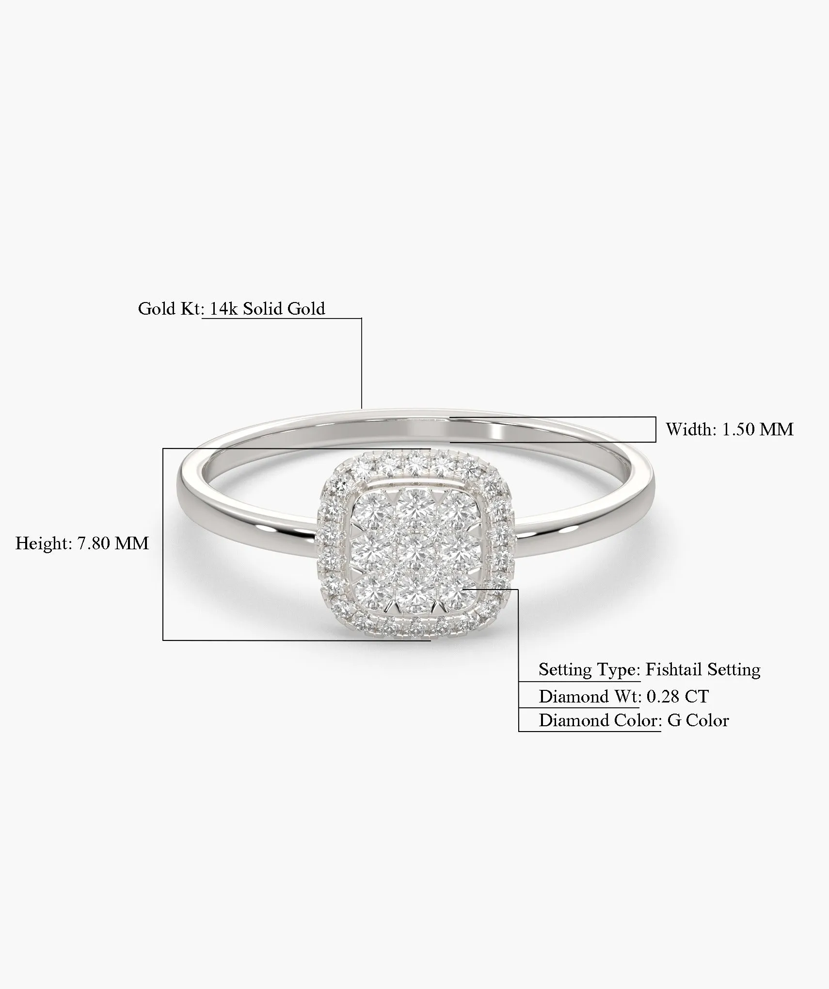 14K Gold Brilliance Square Halo Ring