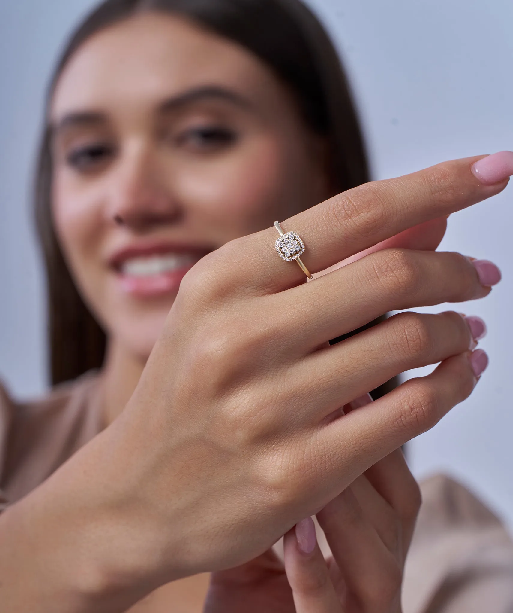 14K Gold Brilliance Square Halo Ring