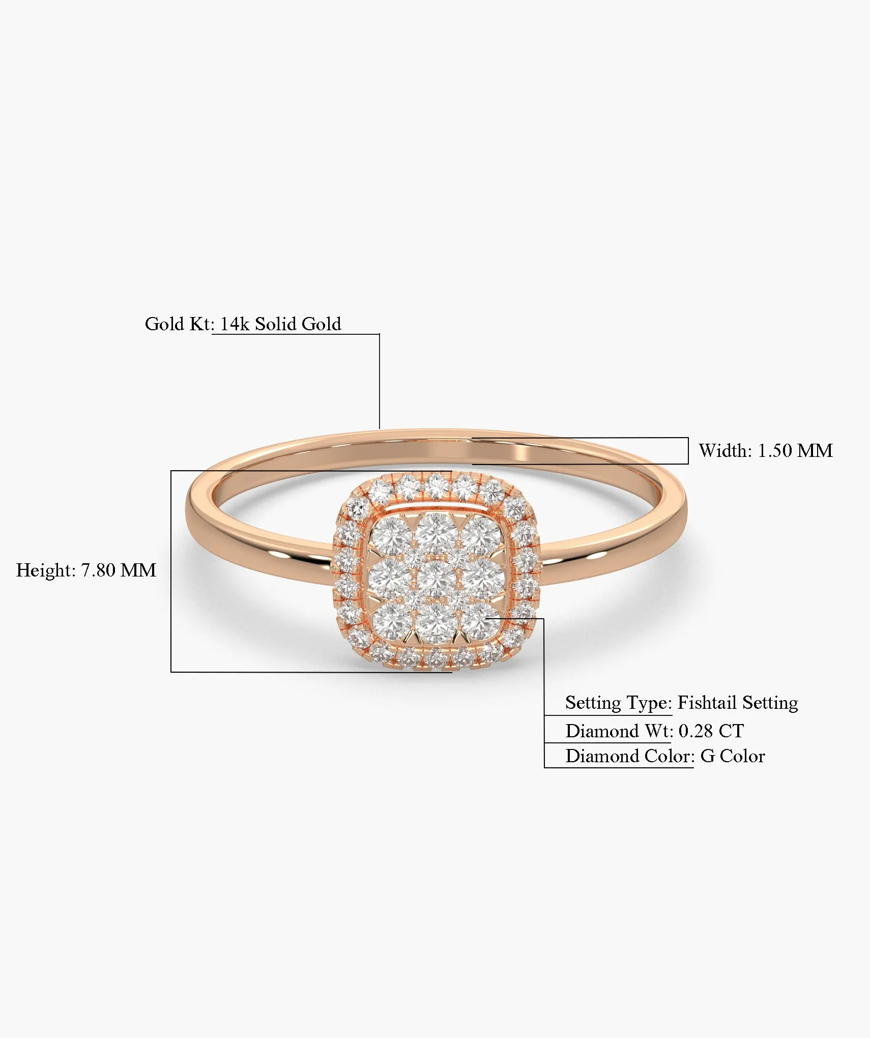 14K Gold Brilliance Square Halo Ring