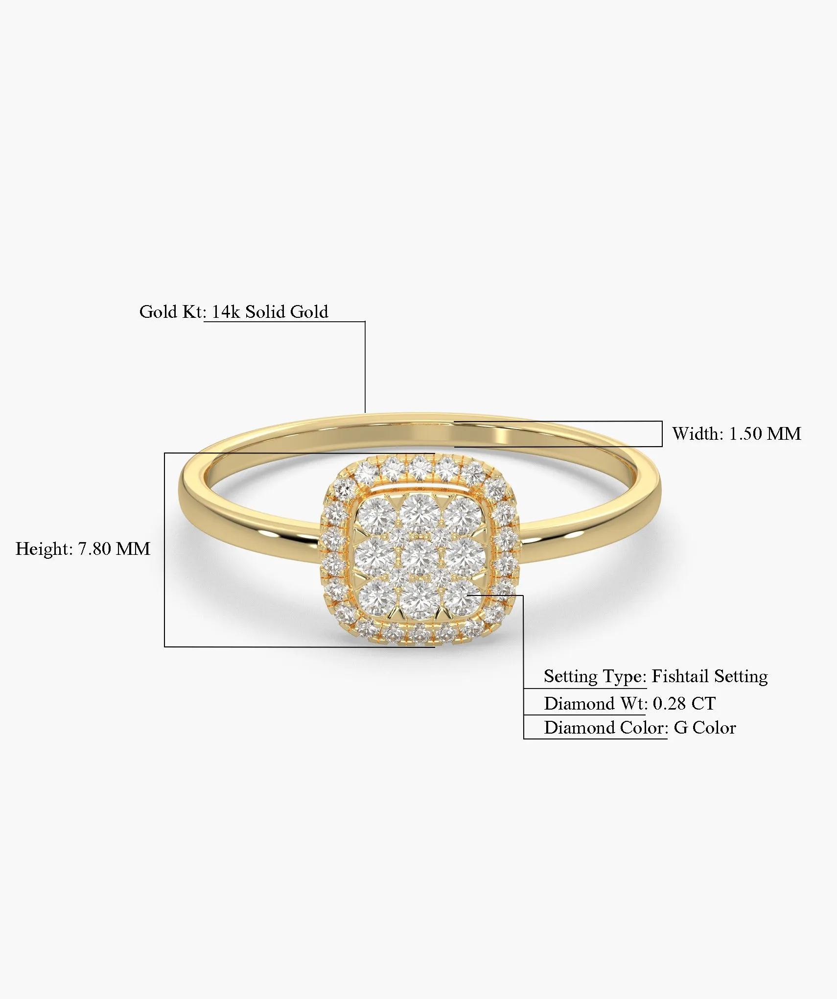 14K Gold Brilliance Square Halo Ring