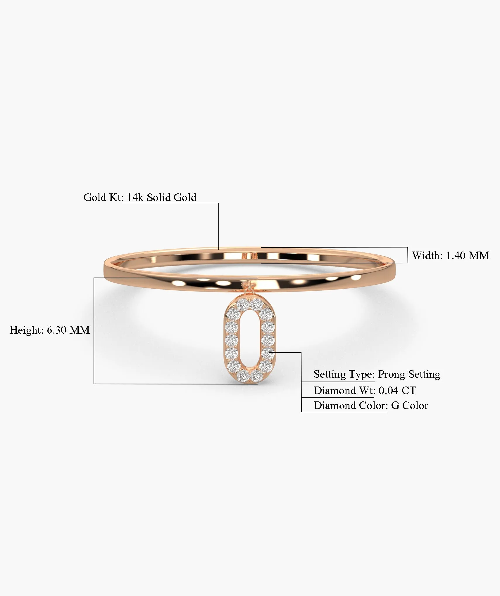 14K Gold Dainty Link Charm Ring