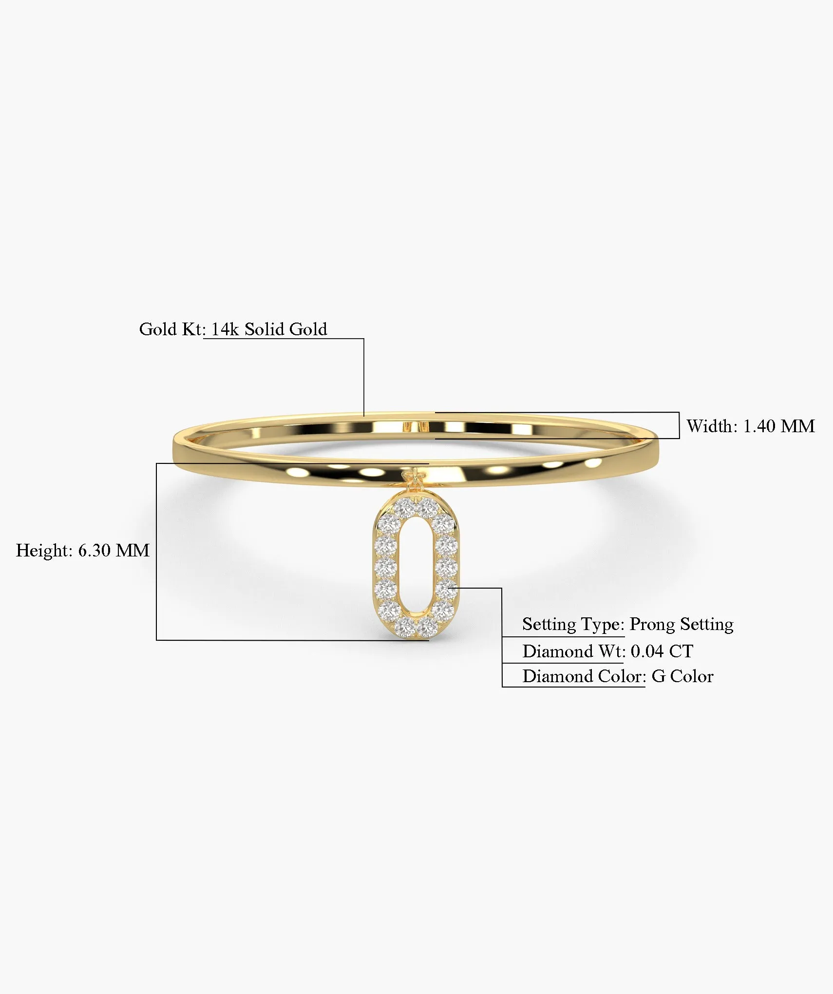14K Gold Dainty Link Charm Ring