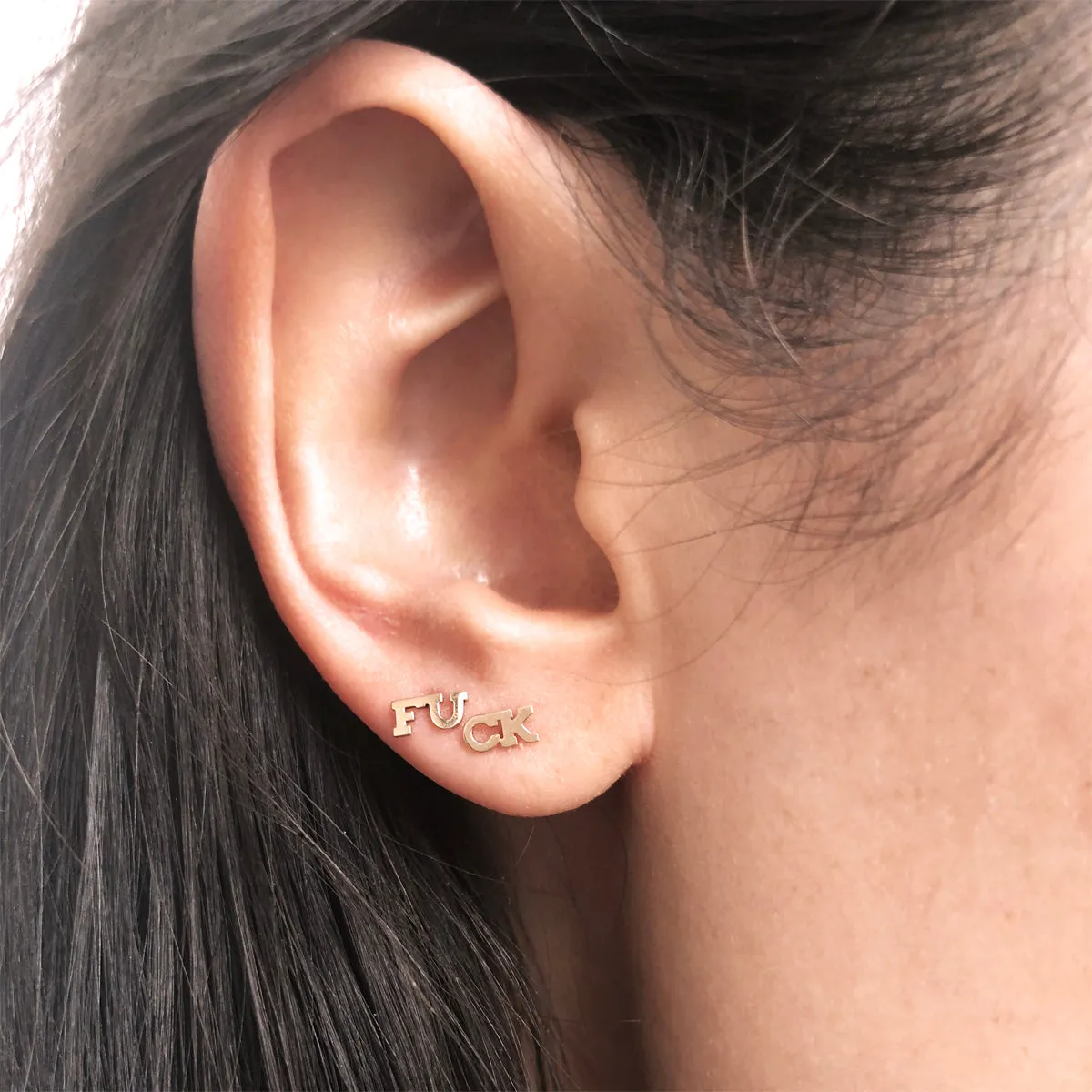 14k Itty Bitty Split FUCK Studs