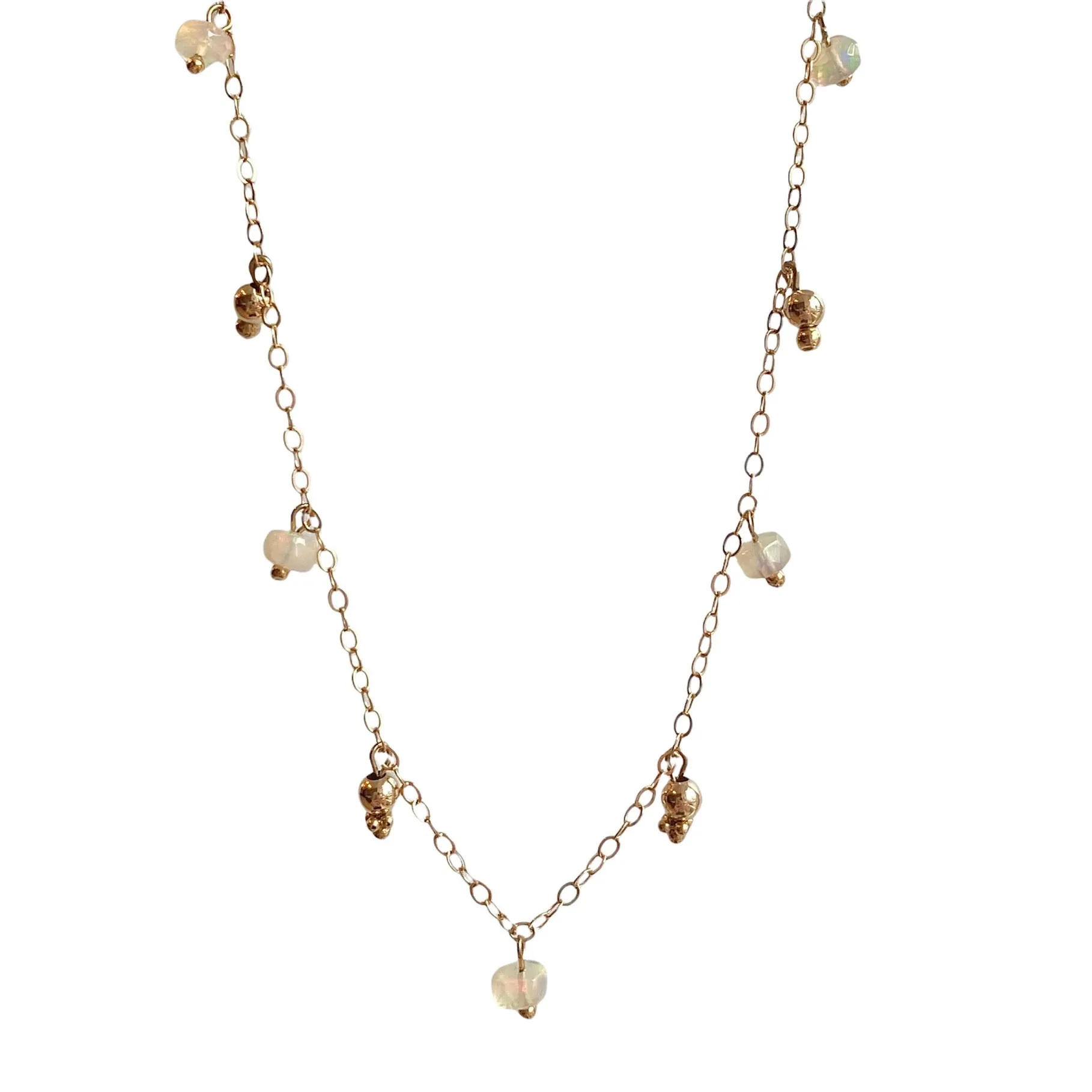 14k Simple Chain Necklace w. Gemstones