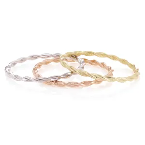 14k Tri Color Gold Braided Twisted Stackable Ring 3 Pieces Size 3-9