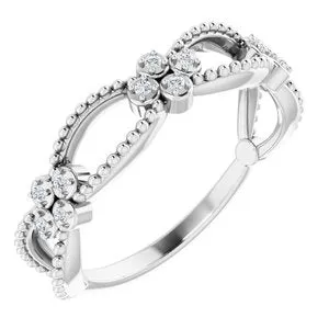 14K White .06 CTW Diamond Stackable Beaded Ring