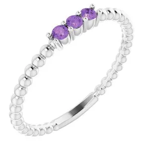 14K White Amethyst Beaded Ring