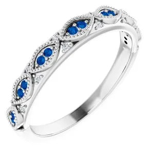 14K White Blue Sapphire & 1/8 CTW Diamond Anniversary Band Size 7