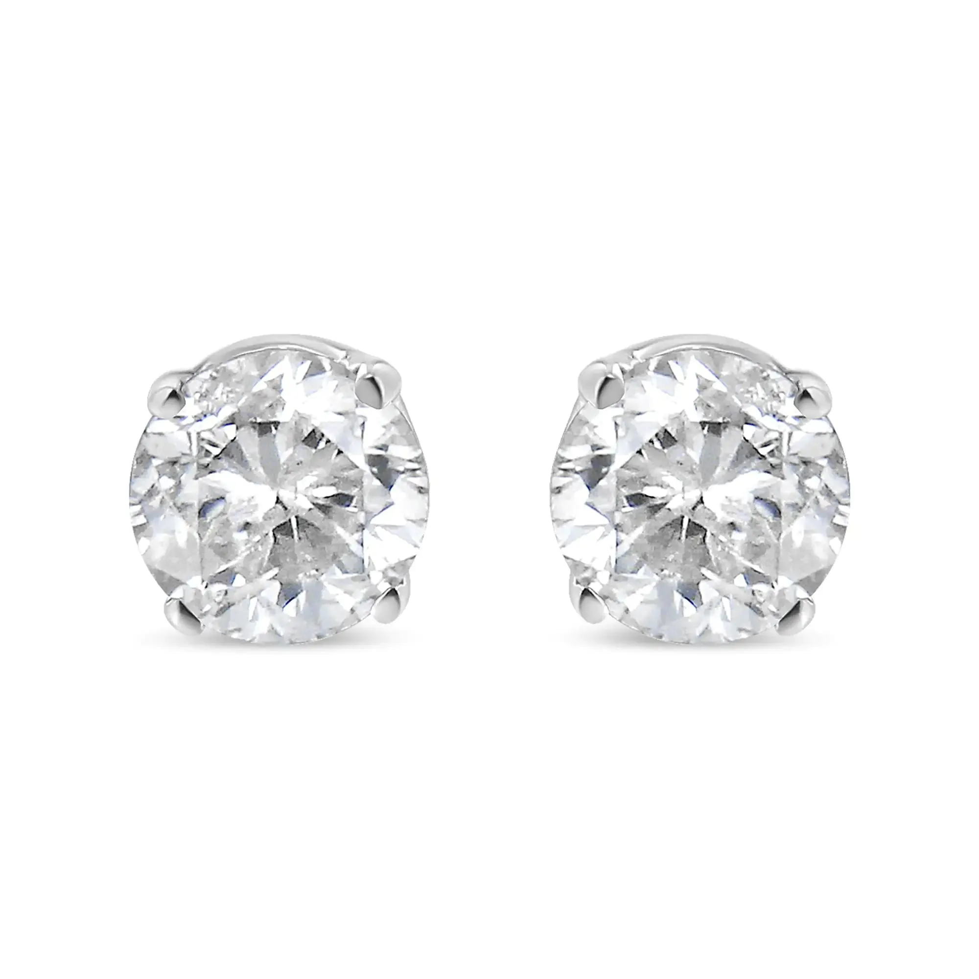 14K White Gold 5/8 Cttw Round Brilliant-Cut Near Colorless Diamond Classic 4-Prong Stud Earrings (H-I Color, SI1-SI2 Clarity)