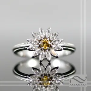 14k white gold and Diamond Daisy Ring