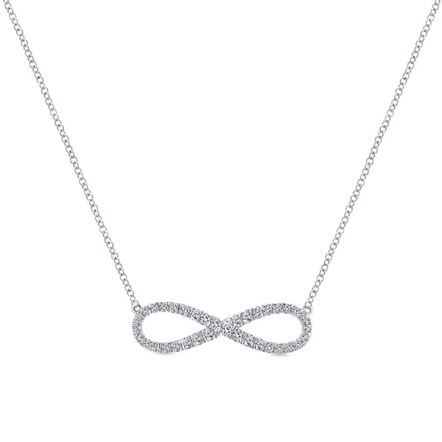 14K White Gold Diamond Infinity Symbol Pendant Necklace