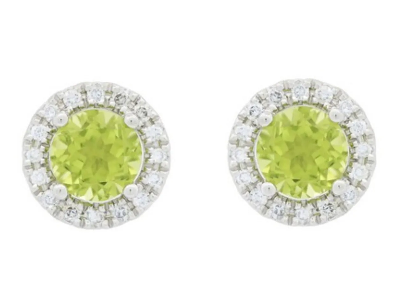 14K White Gold Peridot and Diamond Halo Stud Earrings
