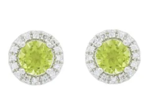 14K White Gold Peridot and Diamond Halo Stud Earrings