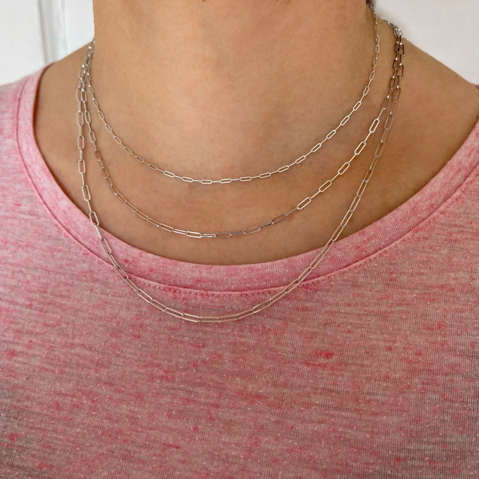 14K White Gold Thin Paperclip Necklace