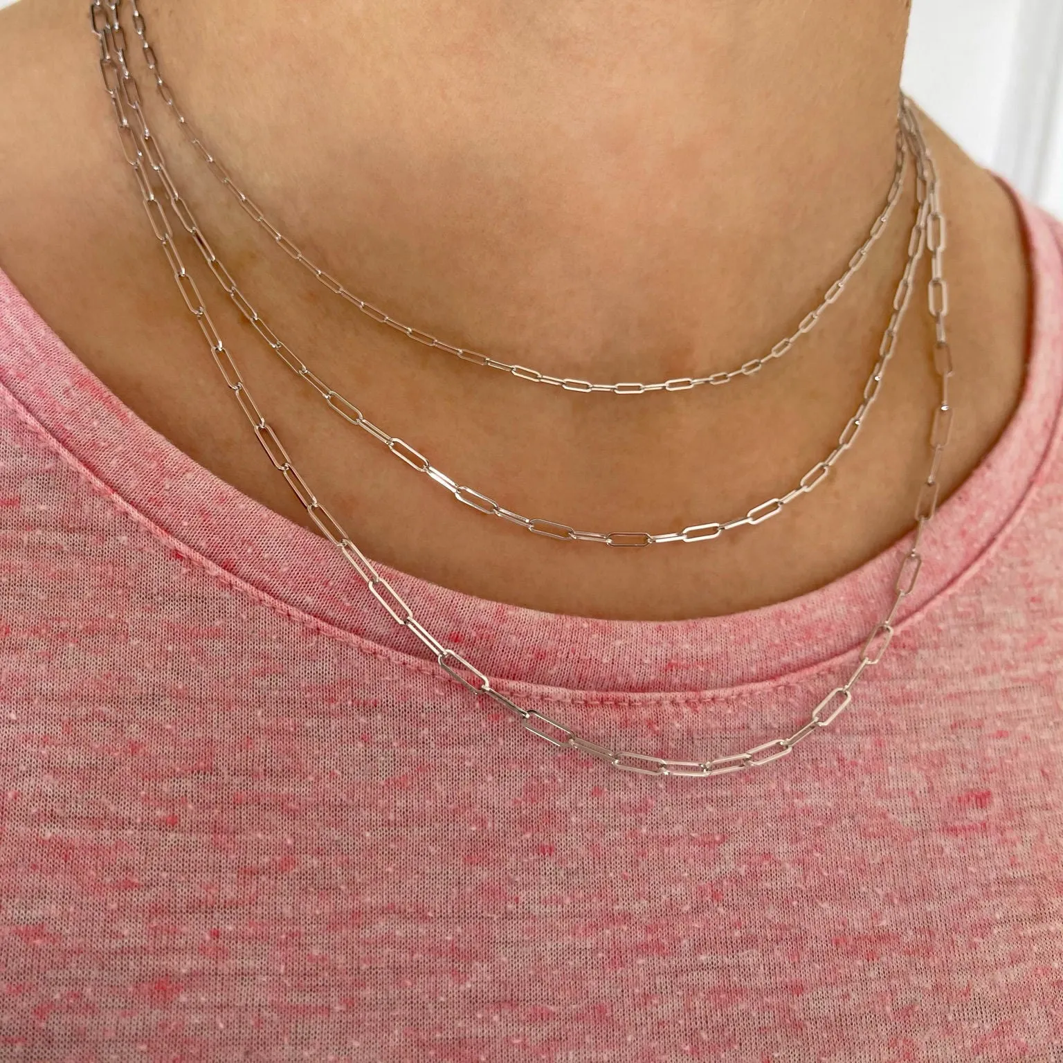 14K White Gold Thin Paperclip Necklace