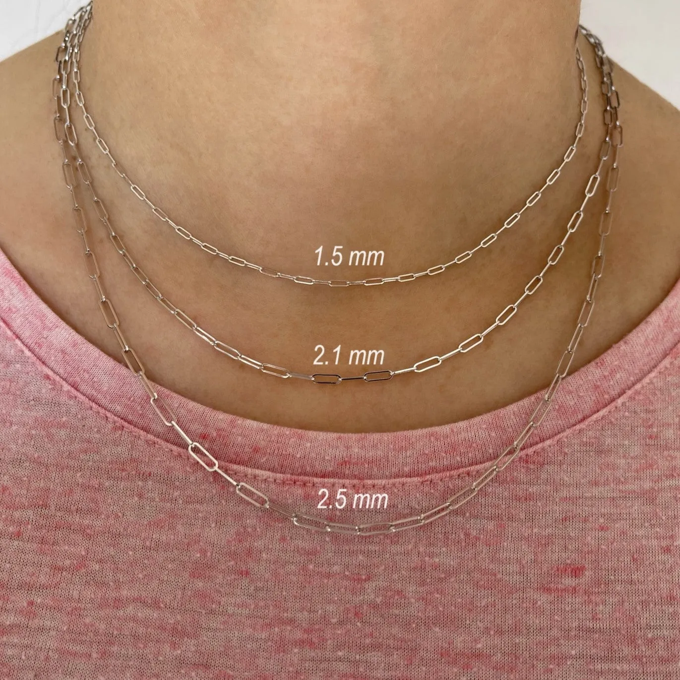14K White Gold Thin Paperclip Necklace