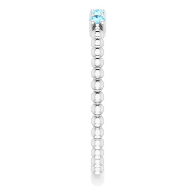 14K White Natural Aquamarine Stackable Ring