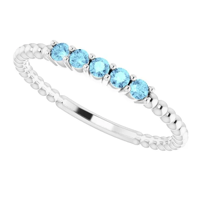 14K White Natural Aquamarine Stackable Ring