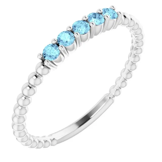 14K White Natural Aquamarine Stackable Ring