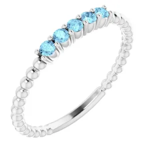 14K White Natural Aquamarine Stackable Ring