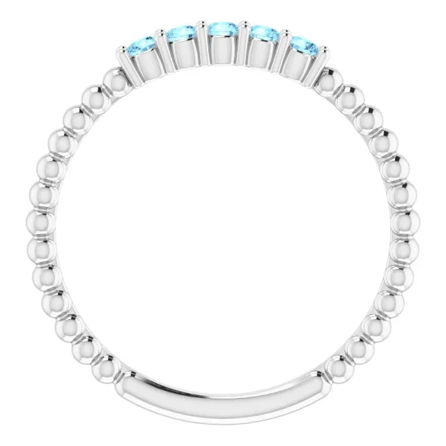 14K White Natural Aquamarine Stackable Ring