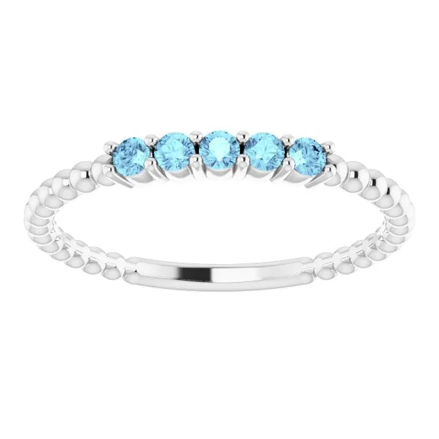 14K White Natural Aquamarine Stackable Ring