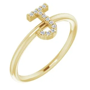 14K Yellow .05 CTW Diamond Initial J Ring