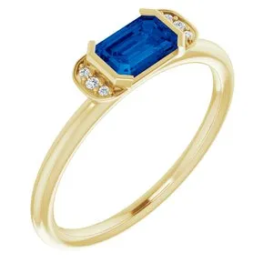 14K Yellow Chatham® Lab-Created Blue Sapphire & .02 CTW Diamond Ring