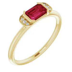 14K Yellow Chatham® Lab-Created Ruby & .02 CTW Diamond Ring