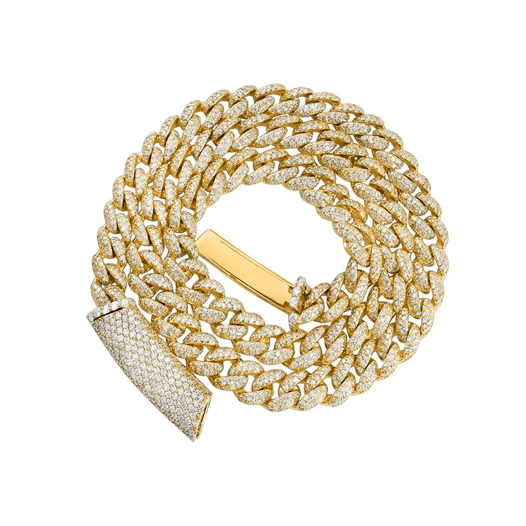 14k Yellow Gold Diamond Cuban Necklace 17.62 Ctw
