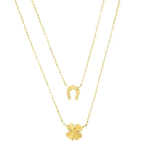14K Yellow Gold Horseshoe And Irish Clover Multi-Strand Necklace (3.5.gr.tw)