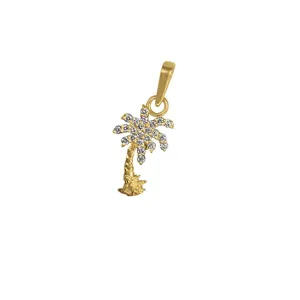 14k Yellow Gold "Sea Jewels" Palm Tree with Pavé Diamond Fronds Pendant, D=.15tw