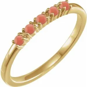 14K Yellow Natural Pink Coral Cabochon Stackable Ring