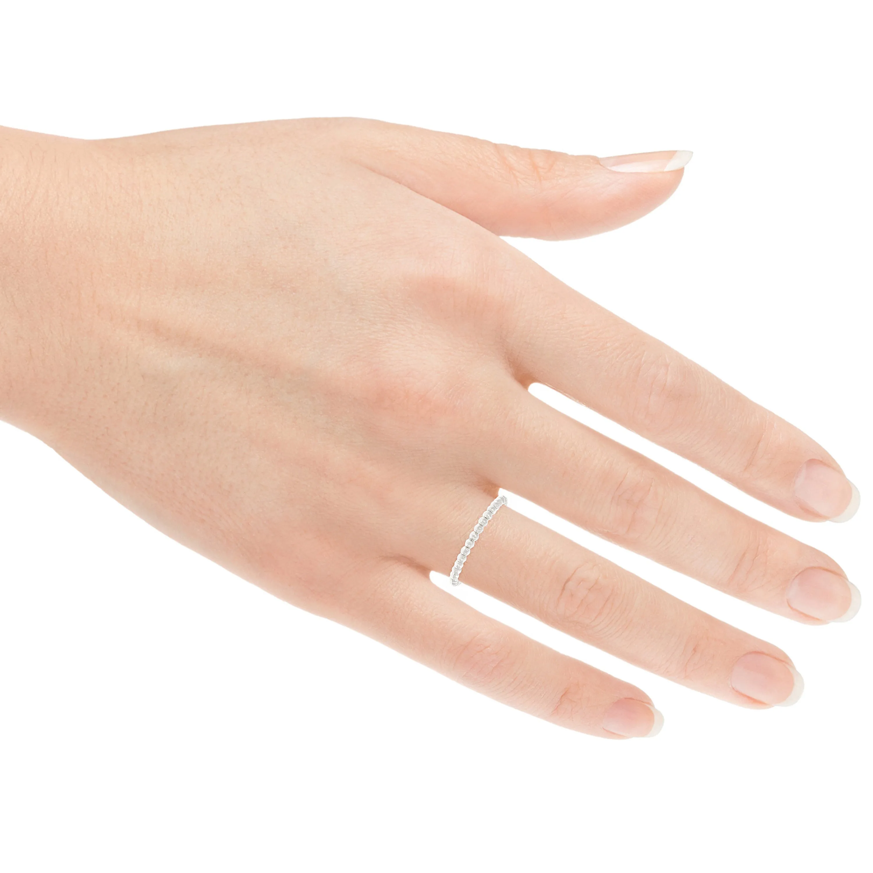 14k Yellow White or Rose Gold Bright Polished Beaded Slim Stackable Band Size 4.5