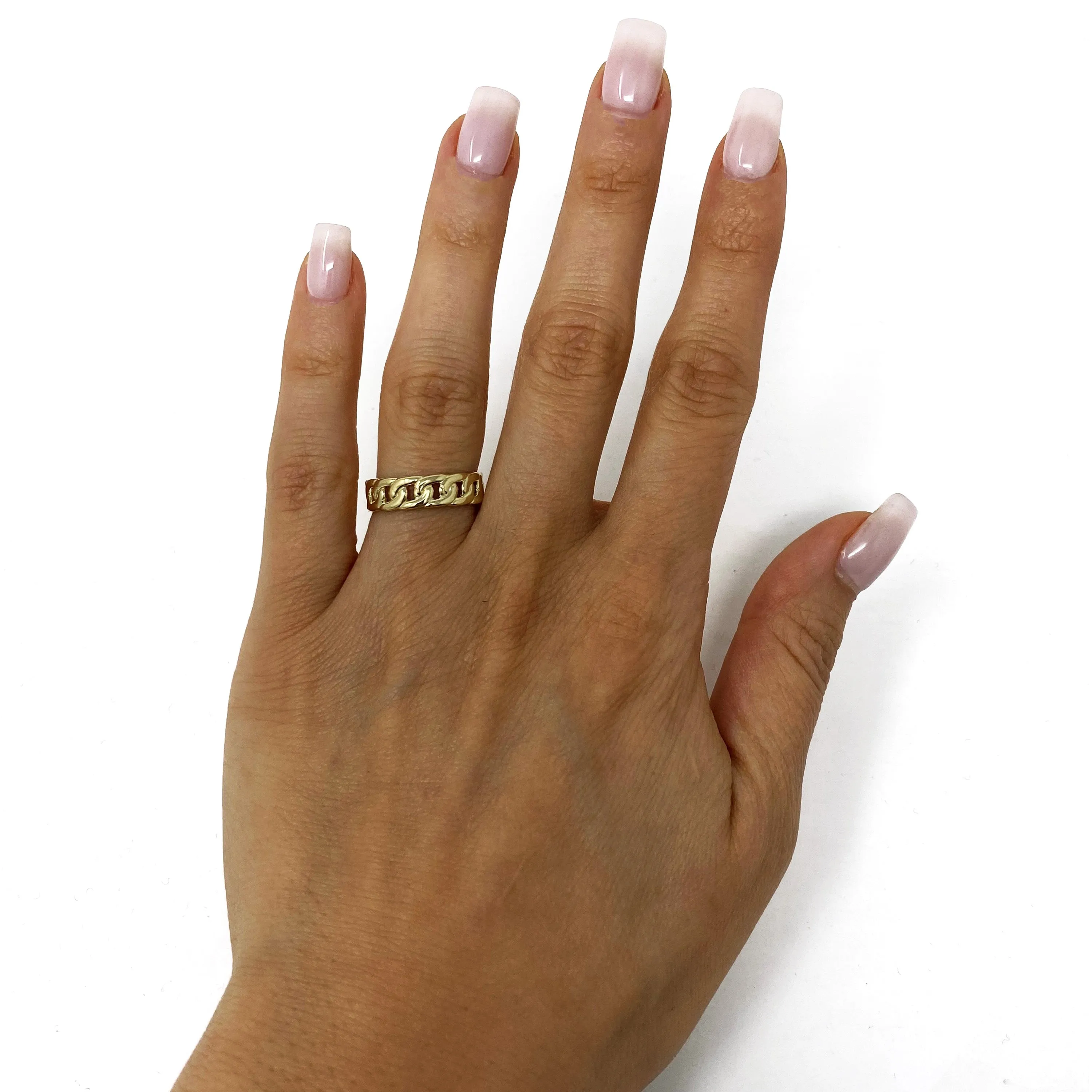 14k Yellow White or Rose Gold Cuban Link Stackable Ring
