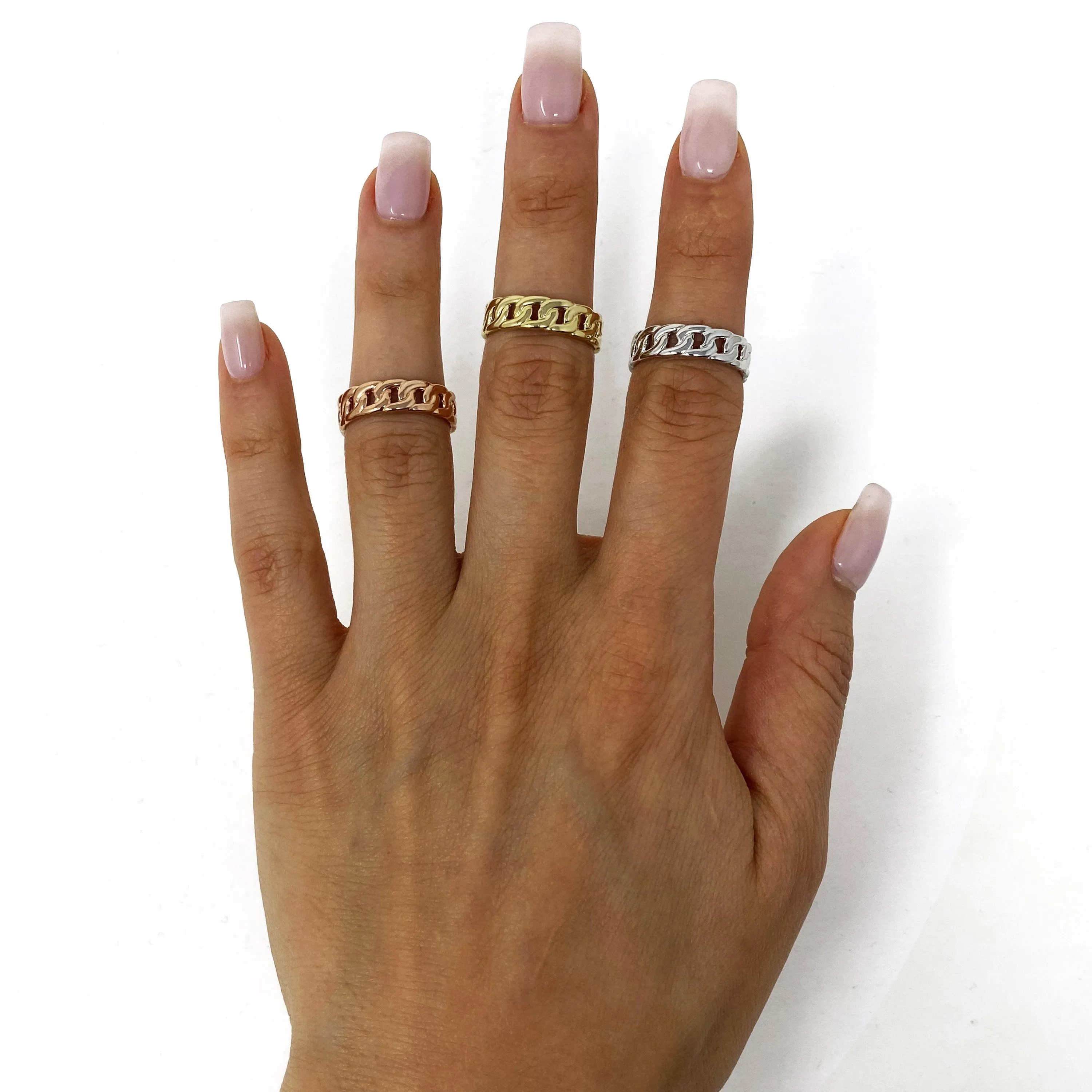 14k Yellow White or Rose Gold Cuban Link Stackable Ring