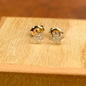 14KT Yellow Gold Pave Diamond Star of David Mini Stud Earrings