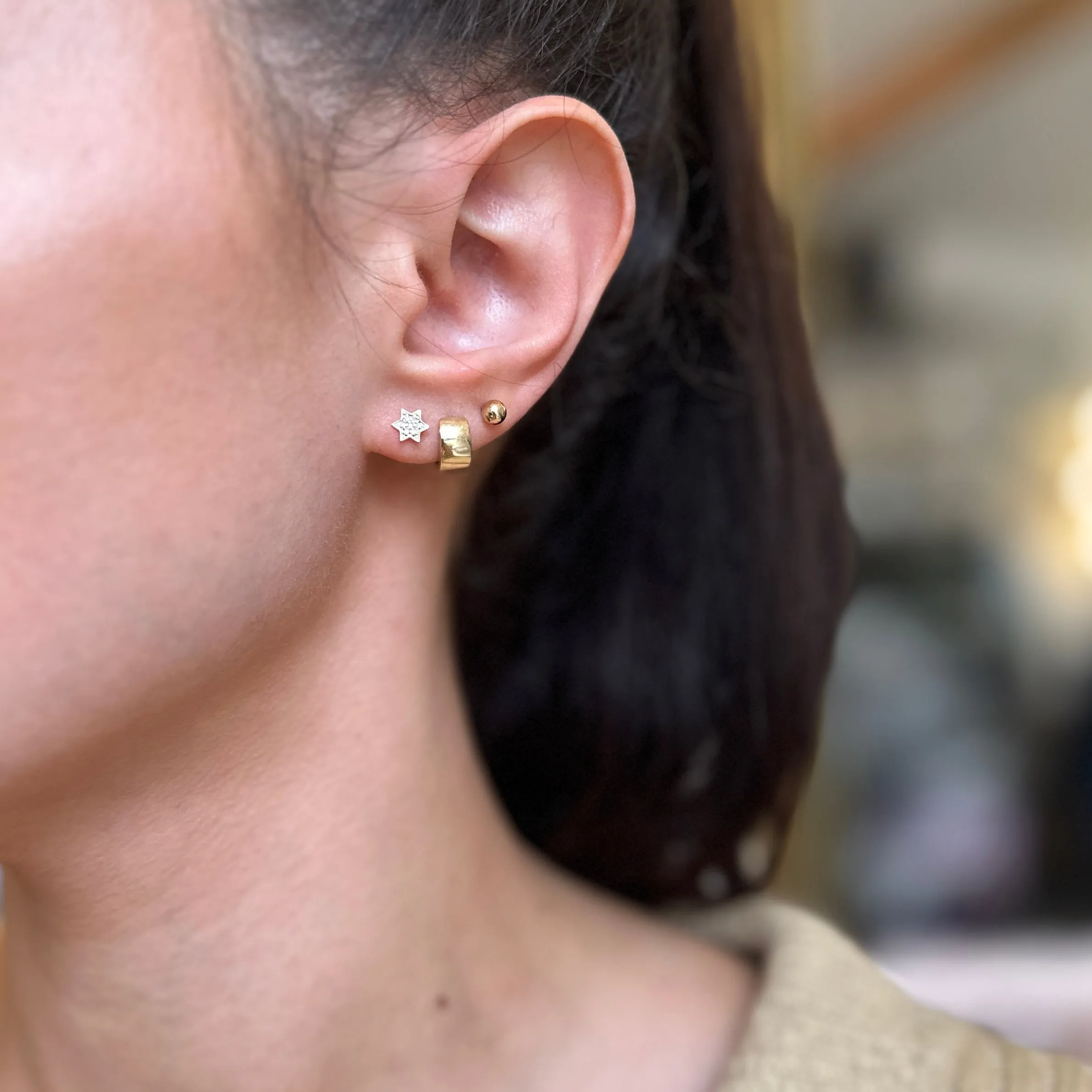 14KT Yellow Gold Pave Diamond Star of David Mini Stud Earrings